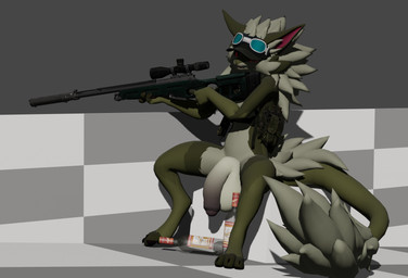 anthro balls big_balls big_penis flaccid genitals gun handgun humanoid_genitalia humanoid_penis male penis ranged ranged_weapon rifle sniper sniper_rifle solo weapon cadberry flage novabeast 3d_(artwork) digital_media_(artwork) hi_res