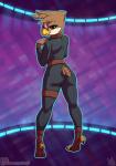 anthro avian_feet beak butt clothed clothing feet female fully_clothed looking_at_viewer looking_back solo talons toes yellow_beak atryl starbound fan_character ruby_rustfeather_(nakuk) alien avian avian_(starbound) bird 2019 digital_media_(artwork) hi_res