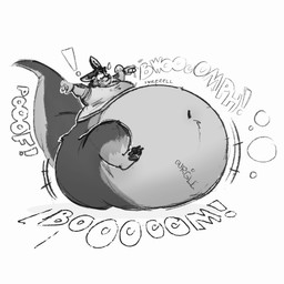 anthro belly belly_expansion big_belly big_butt bottle bottom_heavy bottomless butt claws clothed clothing container exclamation_point expansion expansion_sound_effect fur holding_bottle holding_container holding_object huge_belly huge_butt immobile implied_transformation looking_down looking_down_at_self male motion_lines navel obese obese_anthro obese_male overweight overweight_anthro overweight_male pear-shaped_figure solo surprised tail thick_tail weight_gain wide_hips wwwonderpuff kangaroo macropod mammal marsupial 1:1 greyscale hi_res monochrome