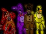 anthro beak bib bow_(feature) bow_tie button_(fastener) clothing exposed_endoskeleton eye_patch eyewear glowing glowing_eyes group hat headgear headwear hook hook_hand machine pirate top_hat atomic52 five_nights_at_freddy's scottgames bonnie_(fnaf) chica_(fnaf) foxy_(fnaf) freddy_(fnaf) animatronic avian bear bird canid canine chicken fox galliform gallus_(genus) lagomorph leporid mammal phasianid rabbit robot 4:3