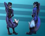 anthro balls biped blue_body blue_fur erection fur genitals hair male nude penis sculpt simple_background smile solo duoduoduo zannos canid canine fox mammal 3d_(artwork) digital_media_(artwork) zbrush_(artwork)