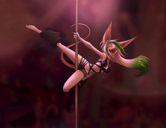 animated_gif anthro breasts eyes_closed female fur green_hair hair open_mouth pole solo stripper_pole white_body white_fur white_hair david_lillie dreamkeepers mammal murid murine rat rodent 2d_animation animated short_playtime