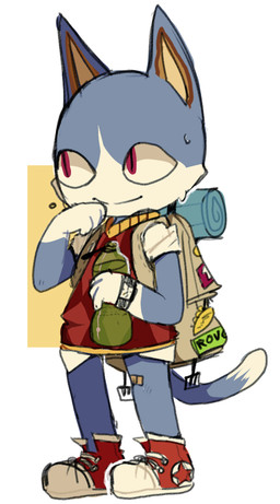 4_fingers anthro backpack band-aid bandage big_eyes big_head biped blue_body blue_fur bodily_fluids bottle clock clothing container dipstick_tail fingers footwear fur gloves_(marking) holding_bottle holding_container holding_object male markings multicolored_tail pink_eyes rolled_up_sleeves shirt shoes simple_background smile sneakers solo standing sweat sweater sweater_vest tail tail_markings toony topwear vest watch water white_background white_body white_fur wristwatch hibrid56 animal_crossing nintendo rover_(animal_crossing) domestic_cat felid feline felis mammal