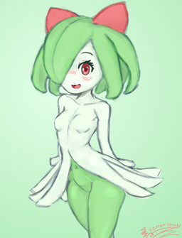 2_horns blush breasts dark_pupils eyelashes featureless_breasts featureless_crotch female front_view green_background green_body green_hair green_skin hair horn iris looking_at_viewer multicolored_body multicolored_skin not_furry nude one_eye_obstructed open_mouth open_smile pink_tongue pokemorph pseudo_clothing pupils red_eyes red_horn red_pupils simple_background slim small_breasts smile solo teeth thin_eyebrows three-quarter_view tongue two_tone_body two_tone_skin white_body white_skin chaosferret third-party_edit nintendo pokemon generation_3_pokemon humanoid kirlia pokemon_(species) hi_res portrait signature three-quarter_portrait