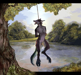 anthro death detailed_background gore hanged male rope scenery solo jeffusherb mythology dragon mythological_creature mythological_scalie scalie digital_media_(artwork) hi_res pixel_(artwork)