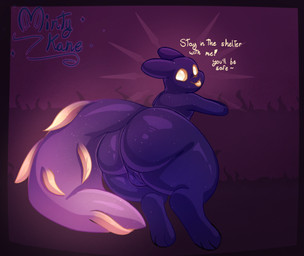 anthro backsack balls big_butt butt butt_focus genitals glowing leaning leaning_forward looking_at_viewer looking_back lying male nude presenting presenting_hindquarters rear_view smile solo tail text thick_tail thick_thighs tongue tongue_out wide_hips minty_kane rain_world videocult watcher_(rain_world) slugcat 2025 digital_drawing_(artwork) digital_media_(artwork) hi_res