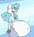 anthro belly big_belly blue_background blue_clothing blue_eyes blue_hair blue_shirt blue_topwear bottomwear clothing denim denim_bottomwear denim_clothing female hair jeans overweight pants shirt simple_background solo topwear virus-20 wendy_wolf_(virus-20) canid canine canis mammal wolf 2023