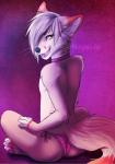 anthro butt clothing collar femboy hair looking_at_viewer looking_back male panties paws solo underwear whiskers white_hair nayel-ie canid canine fox mammal