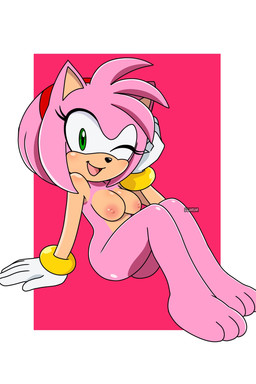 accessory anthro bracelet breasts butt eyelashes female fur hair_accessory hairband hand_on_face jewelry nude nude_female one_eye_closed pink_body pink_fur smile solo tan_body tan_skin artlumiim sega sonic_the_hedgehog_(series) amy_rose eulipotyphlan hedgehog mammal hi_res