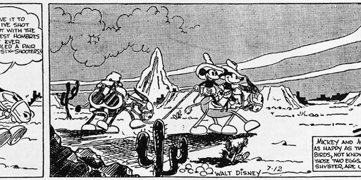 anthro bottomwear bowler_hat clothed clothing cowboy_hat dialogue eyewear female feral fingers glasses gloves group gun handgun handwear hat headgear headwear male open_mouth outside quadruped ranged_weapon weapon floyd_gottfredson roy_nelson disney public_domain mickey_mouse minnie_mouse pegleg_pete pete_(disney) sylvester_shyster asinus bulldog canid canine canis domestic_cat domestic_dog donkey equid equine felid feline felis horse mammal mastiff molosser mouse murid murine rodent 1930 20th_century absurd_res ancient_art black_and_white dated hi_res long_image monochrome signature wide_image