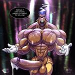 anthro balls big_muscles biped erection genitals huge_muscles humanoid_genitalia humanoid_penis hyper hyper_muscles male muscular muscular_anthro muscular_male penis solo text wolfiecanem disney goof_troop powerline_(goof_troop) canid canine canis domestic_dog mammal 1:1 english_text hi_res