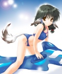 bikini black_hair breasts brown_eyes clothed clothing female glistening glistening_eyes hair looking_at_viewer pigtails short_hair skimpy small_breasts solo swimwear tail two-piece_swimsuit young sagami_ichisuke utawarerumono aruru animal_humanoid canid canid_humanoid canine canine_humanoid canis dog_humanoid domestic_dog humanoid mammal mammal_humanoid