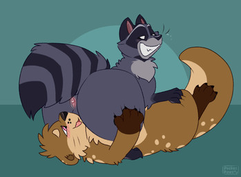 ambiguous_gender anus big_butt blush bouncing butt butt_grab facesitting feral grinding_on_face hand_on_butt lying male male/male sitting sitting_on_another smug whiskers conditional_dnp pocketpaws brother_bear disney bering mammal mustelid otter procyonid raccoon 2d_animation animated frame_by_frame hi_res male_(lore)
