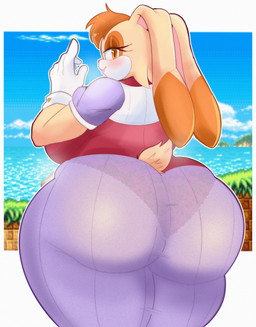 anthro big_breasts big_butt blush bottomwear breasts brown_eyeshadow butt clothing dipstick_ears dress ear_markings eyelashes female floppy_ears fur gloves handwear head_tuft huge_breasts huge_butt long_ears looking_at_viewer looking_back looking_back_at_viewer lop_ears markings mature_anthro mature_female multicolored_ears orange_body orange_eyes orange_fur panties pink_nose purple_clothing purple_dress red_clothing red_topwear skirt smile solo tan_body tan_fur thick_thighs topwear translucent translucent_bottomwear translucent_clothing translucent_skirt tuft underwear white_clothing white_gloves white_handwear wide_hips xenexarts sega sonic_the_hedgehog_(series) vanilla_the_rabbit lagomorph leporid mammal rabbit absurd_res hi_res