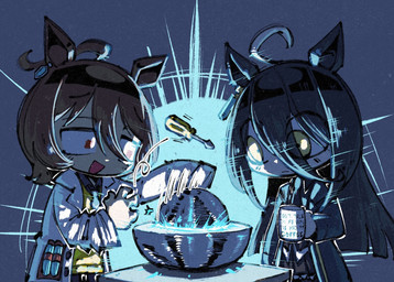 ahoge black_clothing black_coat black_hair black_topwear brown_hair cherenkov_radiation clothing coat container cup duo female hair holding_container holding_cup holding_mug holding_object lab_coat laboratory_equipment laboratory_glassware mug open_mouth red_eyes scientific_instrument screwdriver test_tube tools topwear white_clothing white_coat white_topwear yellow_eyes birdblitz cygames demon_core uma_musume_pretty_derby agnes_tachyon_(pretty_derby) manhattan_cafe_(pretty_derby) animal_humanoid equid equid_humanoid equine equine_humanoid horse_humanoid humanoid mammal mammal_humanoid 2025 hi_res