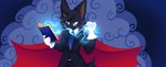 anthro belt big_ears black_body black_fur book cape clothing eyewear fur magic magic_user male monocle necktie smoke solo spell spellcasting suit strawberryyagis julius_vercelli bat mammal absurd_res hi_res