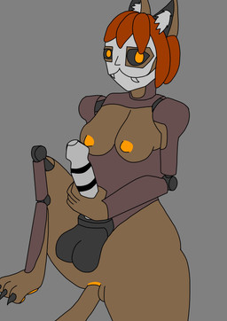 anthro digitigrade gynomorph hair intersex nipples orange_hair orange_nipples quarter_inch_trs_plug_penis scrap(tshackddegen) simple_background solo tshackddegen felid feline mammal absurd_res flat_colors hi_res