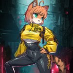 1:1 2023 absurd_res ahoge air_conditioner alley anthro aura_(aurabo94) blaedic breasts clothed clothing compression_artifacts cropped_jacket detailed_background felid female female_anthro fog green_eyes hair hand_on_hip hi_res highlights_(coloring) inner_ear_fluff looking_away mammal mixed_media open_mouth orange_hair outside pantherine portrait short_hair side_slit_clothing solo standing step_pose stripes three-quarter_portrait tiger tuft under_boob white_highlights