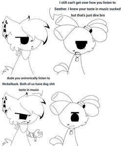 ambiguous_gender anthro bandage bandaged_arm bell braces dog_tags dreadlocks duo ear_piercing facial_piercing gauged_ear industrial_piercing kerchief lip_piercing male neckerchief neckwear piercing snakebite_piercing text v3sterp0nk canid canine canis domestic_dog hungarian_sheepdog livestock_guardian_dog mammal pastoral_dog wolf english_text hi_res monochrome