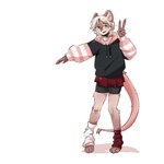 ambiguous_gender anthro bottomwear clothing hair hidzumaru legwear skirt solo stockings white_hair pingeeiest mammal mouse murid murine rodent full-length_portrait hi_res portrait female_(lore)