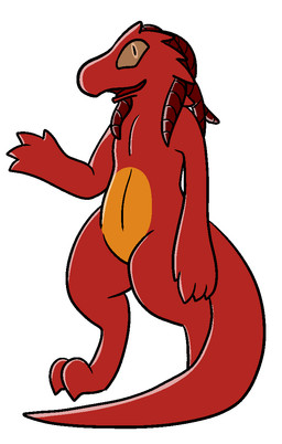 anthro dreadlocks horn looking_at_viewer nude open_mouth simple_background smile solo trout_(artist) kobold reptile scalie 2016 aliasing digital_media_(artwork)