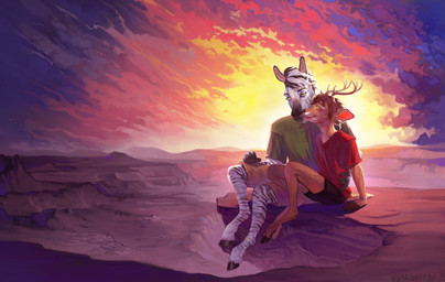 abs abstract_background anthro antlers athletic athletic_male black_body black_fur black_hooves black_nose blue_body blue_fur blue_hair blush bottomwear brown_body brown_fur brown_hair clothed clothing cloven_hooves cuddling desert detailed_background duo eye_contact fangs fur green_clothing green_eyes green_shirt green_topwear hair hooves horn hug inner_ear_fluff licking licking_lips looking_at_another looking_at_viewer male male/male markings mountain multicolored_body multicolored_fur multicolored_hair muscular muscular_anthro muscular_male navel nipples open_mouth outside pants pecs red_clothing red_shirt red_topwear romantic romantic_ambiance romantic_couple shirt short_hair shorts sitting sky smile smirk snout standing striped_body striped_fur striped_markings striped_tail stripes sun sunset tail tail_markings teeth tongue tongue_out topless topwear tuft two_tone_body two_tone_fur underwear white_body white_fur white_hair yellow_eyes natfan dashing deer equid equine horse mammal zebra absurd_res digital_media_(artwork) hi_res warm_colors