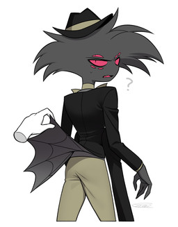 4_arms ambiguous_gender clothed clothing disembodied_hand duo hat headgear headwear male multi_arm multi_eye multi_limb question_mark simple_background white_background enaic31 hazbin_hotel hellaverse arackniss_(hazbin_hotel) arachnid arthropod demon humanoid spider hi_res