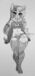 anthro blush clothed clothing female looking_at_viewer smile solo petitecat felid mammal distracting_watermark monochrome watermark