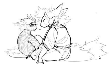 anthro clothing couples duo heart_symbol jacket love machine male male/male sitting sweater topwear turtleneck untalentedscribbles inferno_(infernotheprotogen) scribbles_(untalentedscribbles) nardoragon protogen sketch