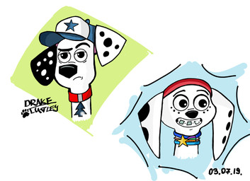 accessory black_ears black_nose black_spots blue_cap blue_jewelry blue_necklace braces collar cosplay crossover_cosplay duo evergreen_tree female feral floppy_ears freckled_face freckles fur headband heterochromatic_ears jewelry long_ears male necklace one_raised_eyebrow orange_collar pine_tree pink_inner_ear plant red_collar red_headband smile spots star_symbol tree white_body white_fur white_spots drake_lutley 101_dalmatian_street 101_dalmatians disney gravity_falls dipper_pines dolly_(101_dalmatians) dylan_(101_dalmatians) mabel_pines canid canine canis dalmatian domestic_dog mammal 2019 crossover hi_res