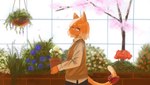 5_fingers ambiguous_gender anthro bow_ribbon clothing fingers flower garden greenhouse hair leaf plant shirt smile tail topwear tree vivarium mametunu domestic_cat felid feline felis mammal 2024 digital_drawing_(artwork) digital_media_(artwork) hi_res