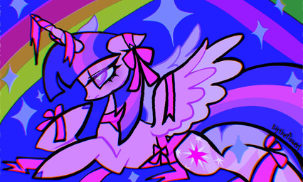 eye_bags female feral horn lying on_front rainbow ribbons solo sparkles wings petaltwinkle friendship_is_magic hasbro my_little_pony mythology twilight_sparkle_(mlp) equid equine mammal mythological_creature mythological_equine winged_unicorn hi_res