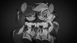 anthro big_breasts breasts chibi clothing duo female horn legwear piercing stockings thick_thighs wings feardakez hasbro my_little_pony mythology feiya_waull graphite_sketch equid equine mammal mythological_creature mythological_equine pegasus unicorn 16:9 black_and_white hi_res monochrome widescreen