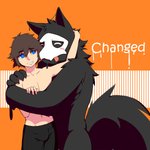 anthro black_body black_fur blue_eyes blush bottomwear brown_hair bulge clothing daww duo fur hair hug male male/male male_anthro navel orange_background petting shorts simple_background slime smile text tongue tongue_out lil_wolfy changed_(video_game) lin_(changed) puro_(changed) canid canine canis dark_latex goo_creature human mammal wolf 1:1 cover cover_art cover_page digital_media_(artwork) english_text hi_res