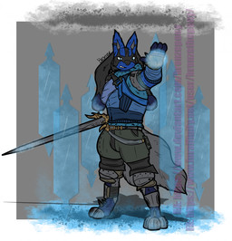 anthro black_body black_fur black_nose blue_body blue_eyes blue_fur clothed clothed_anthro clothed_male clothing digitigrade facial_markings fingerless_gloves fully_clothed fully_clothed_anthro fully_clothed_male fur gloves handwear head_markings male markings mask_(marking) melee_weapon solo standing sword weapon bronzepony final_fantasy final_fantasy_xiv nintendo pokemon square_enix fan_character rook_(bronzepony) generation_4_pokemon lucario pokemon_(species) 2025 digital_drawing_(artwork) digital_media_(artwork) hi_res