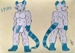 4_toes 5_fingers anthro athletic athletic_anthro athletic_male back_muscles balls big_balls butt feet fingers fur genitals green_body green_fur grey_body grey_fur huge_balls long_tail male markings muscular pecs penis rat_tail simple_background solo striped_markings striped_tail stripes tail tail_markings teal_eyes teal_nose teeth toes vein veiny_penis whiskers yellow_background dashthefox mammal murid murine rat rodent hi_res model_sheet traditional_media_(artwork)