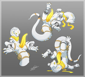 accessory bag bodily_fluids cuff_(restraint) dripping feral furgonomics genital_fluids genitals gills glowing glowing_genitalia long_neck male penis precum precum_drip restraints scarf solo tail tail_accessory tail_bag tapering_penis vial wrist_cuffs davano uzoqe_(character) lizard reptile scalie absurd_res hi_res