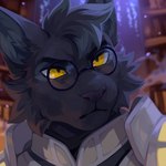 anthro armor black_eyebrows clothed clothing eyebrows eyewear front_view fur glasses grey_body grey_ears grey_fur grey_hair grey_inner_ear_fluff hair inner_ear_fluff inside male mouth_closed narrowed_eyes round_glasses solo tuft yellow_eyes corzh77 otsdarva felid mammal 1:1 bust_portrait hi_res portrait