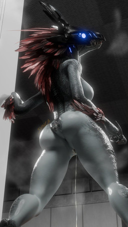 anthro anus arm_feathers arm_tuft armor blue_eyes bodily_fluids breasts butt crossgender face_covered feather_hair feathered_crest feathers female genital_fluids genitals glowing glowing_eyes grey_body grey_scales head_crest headgear headgear_only helmet helmet_only holding_knife holding_object knife leaking_pussy_juice leaking_vagina low-angle_view mtf_crossgender non-mammal_breasts pseudo_hair red_body red_feathers scales short_tail side_boob solo tail tuft vaginal_fluid_string vaginal_fluids vulva synca pickle_juice_(modeler) halo_(series) microsoft xbox_game_studios alien avian kig-yar scalie t'vaoan 3d_(artwork) 9:16 colored digital_media_(artwork) hi_res