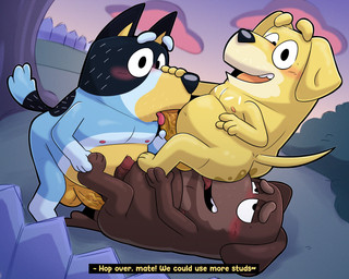 3_toes ahegao anal anal_penetration anthro belly blue_body blue_fur blush blush_stickers breasts brown_body brown_fur butt butt_sniffing chest_markings cloud dialogue dusk eyebrows facesitting feet fellatio fence floppy_ears foot_grab fur group hand_on_face inviting inviting_to_sex inviting_viewer looking_at_viewer looking_pleasured lying male markings multicolored_body multicolored_fur nipples nose_to_anus nude on_back on_top oral overweight penetration penile plant pupils raised_eyebrow sex shrub sitting sitting_on_another sky sniffing tail text toes tongue tongue_out tongue_out_fellatio tree trio yellow_body yellow_fur leothelionel bluey_(series) bandit_heeler fido_(bluey) pat_(bluey) australian_cattle_dog bird_dog canid canine canis cattledog domestic_dog golden_retriever herding_dog hunting_dog labrador mammal pastoral_dog retriever 5:4 colored english_text hi_res shaded father_(lore) parent_(lore)