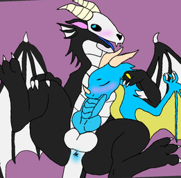 anus balls black_body blue_body blue_penis blush bone duo fellatio feral frill_(anatomy) genitals horn knot looking_pleasured male male/male oral oral_penetration paws penetration penile penis ring sex skull skull_head wings wraith_05 european_mythology mythology paco_(wraith_05) wraith_(wraith_05) dragon mythological_creature mythological_scalie scalie skull_dragon western_dragon wyvern
