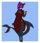 anthro blue_eyes clothed clothing dress female hair looking_at_viewer multicolored_body pink_hair red_clothing red_dress short_hair simple_background solo tail teeth thick_thighs two_tone_body wide_hips vammatar cetacean dolphin mammal marine oceanic_dolphin orca toothed_whale digital_media_(artwork) hi_res