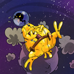 2_toes armor balls_outline belly belt black_body bulge detailed_bulge erection feet floating genital_outline genitals headgear helmet looking_pleasured male masturbation overweight penis solo space spacesuit toes tongue tongue_out yellow_eyes argon_vile earthworm_jim_(series) psy-crow avian bird corvid corvus_(genus) crow oscine passerine 1:1 hi_res