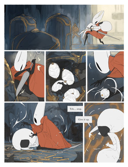 anthro biped black_body black_eyes carrying_another cloak clothing detailed_background dialogue duo empty_eyes eyes_closed feathered_wings feathers female female_anthro female_humanoid holding_another hornet's_needle mouthless red_cloak red_clothing silk speech_bubble talking_to_another text unconscious white_body wings darkdog hollow_knight:_silksong hollow_knight_(franchise) team_cherry hornet_(hollow_knight) lace_(hollow_knight:_silksong) arthropod humanoid 2025 absurd_res comic digital_drawing_(artwork) digital_media_(artwork) english_text hi_res