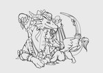 big_and_small cozy flower plant size_difference rhari mythology dragon mythological_creature mythological_scalie scalie hi_res monochrome