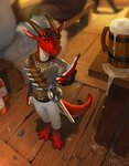 alcohol anthro armor beverage clothed clothing male melee_weapon solo sword tavern weapon madness_demon cronux kobold scalie