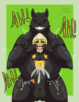big_penis black_body black_fur blonde_hair bodily_fluids breasts cum cum_in_vagina cum_inside duo ejaculation female flat_chested forced_smile from_behind_position full_nelson full_nelson_(legs_held) full_nelson_position fur genital_fluids genitals hair lilith_(minusdanna) male male/female muscular muscular_male navel nipples penis saliva saliva_string sex short_stack size_difference small_breasts smaller_female smile stinger stinger_tail yellow_nipples minusdanna arthropod bee canid canine canis humanoid hymenopteran insect mammal wolf absurd_res hi_res