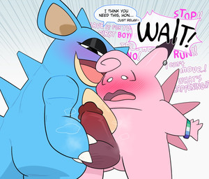 balls black_eyeshadow blush claws dominant dominant_female duo ear_piercing ear_stud erection eyeshadow female gay_to_straight genitals holding_penis lgbt_pride makeup male male/female mature_female orientation_play penis piercing pride_colors vincian_pride_colors crushpepper nintendo pokemon clefable generation_1_pokemon nidoqueen pokemon_(species) cel_shading digital_drawing_(artwork) digital_media_(artwork) hi_res shaded