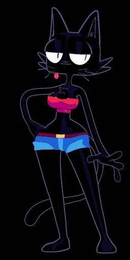 anthro black_body black_fur bottomwear breasts butt_cleavage cleavage clothed clothing denim denim_bottomwear denim_clothing denim_shorts female fur midriff pasties pose shorts solo tail tongue tongue_out wide_hips nearlyepoint ebony_whiskers domestic_cat felid feline felis mammal 1:2 3d_(artwork) animated animated_gif blender_(artwork) digital_media_(artwork) short_playtime turntable_(animation)