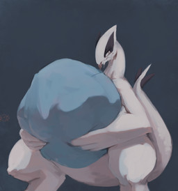 after_vore belly big_belly blue_background duo overweight simple_background vore mienvian nintendo pokemon generation_2_pokemon legendary_pokemon lugia pokemon_(species) 2019 hi_res